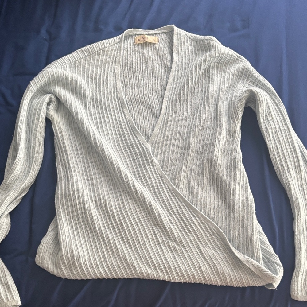 Elegant Light Blue Wrap Sweater